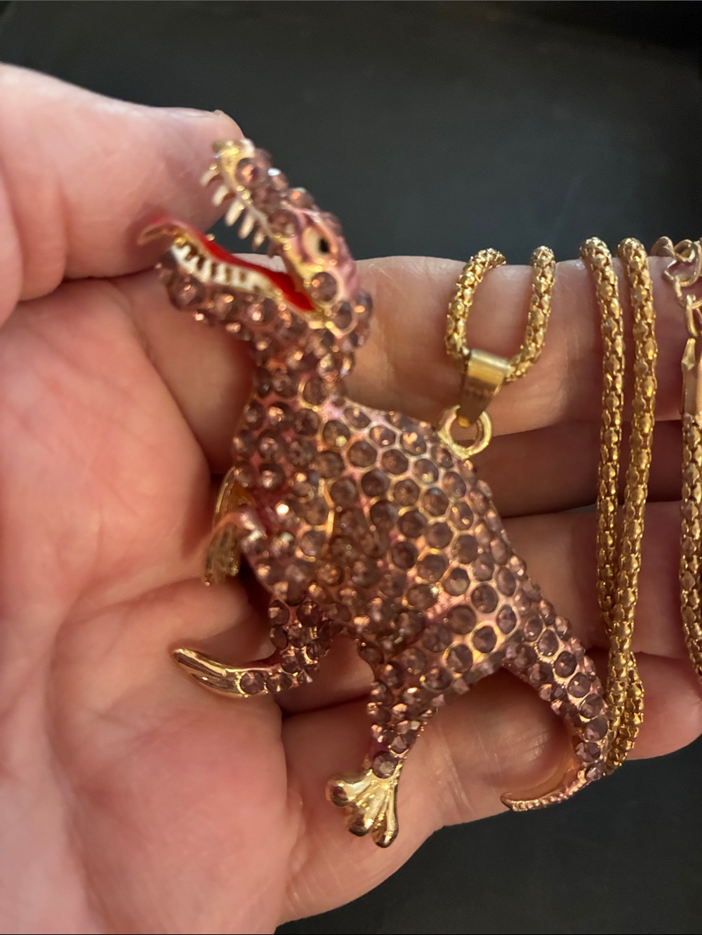 Gold and Rose Dinosaur Pendant Necklace - Jewelry Brand NWOT